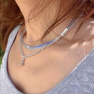 New White Gold Layering Charm Chain Set, Dainty Unique Figaro 24k Gold Filled
